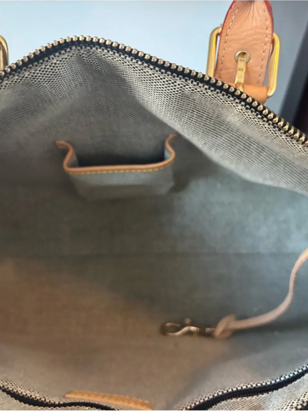 Dooney & Bourke Black Logo Messenger with Tan Leather Trim